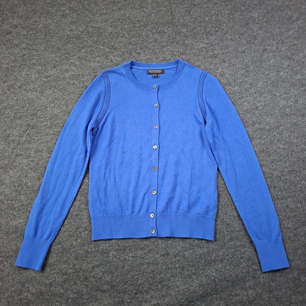 Banana Republic Extra Fine Merino Wool Royal Blue Cardigan Sweater Peek Seam XS